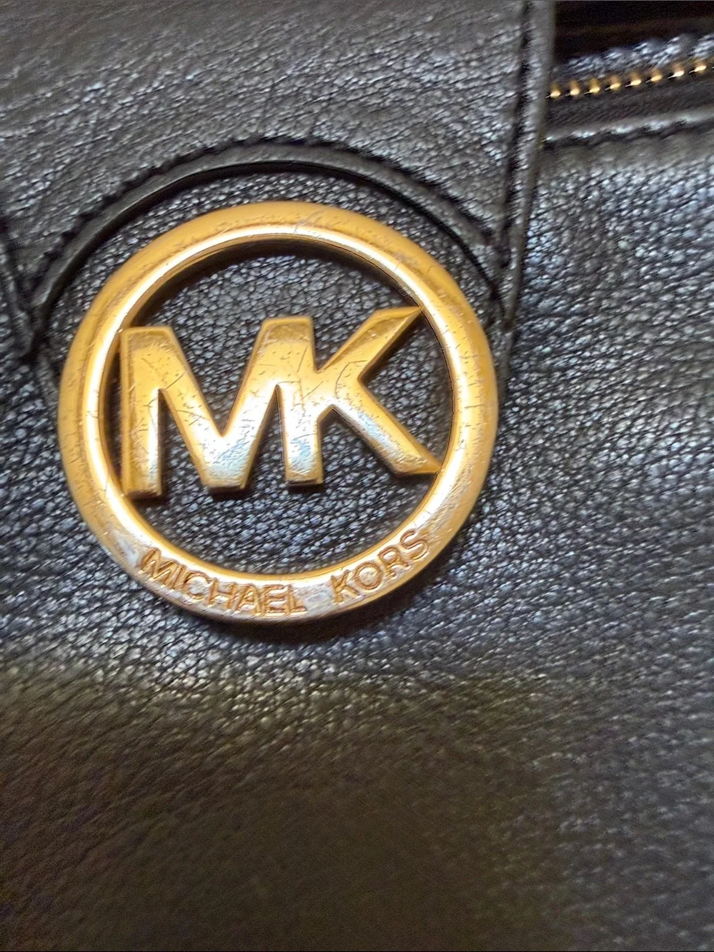Michael Kors Black Leather Mini Crossbody with Gold MK Emblem